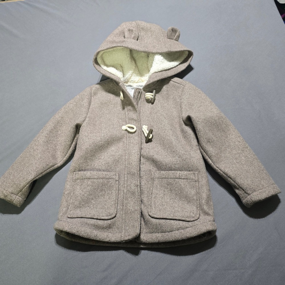 Old Navy Toggle Duffle Coat Kids 5T Oatmeal Bear‎ Ear Sherpa Hooded Jacket